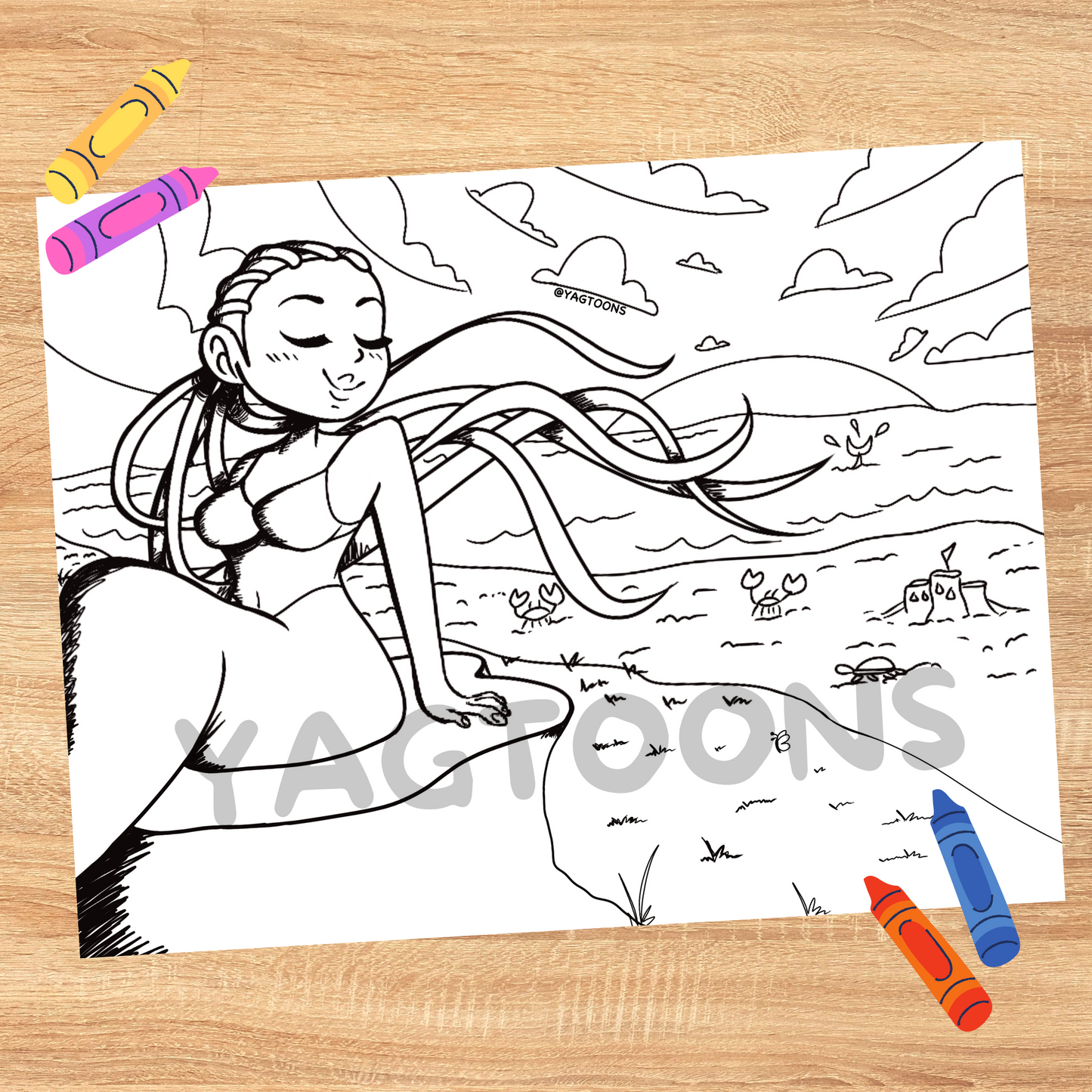 Mermaid with braids Coloring Page!