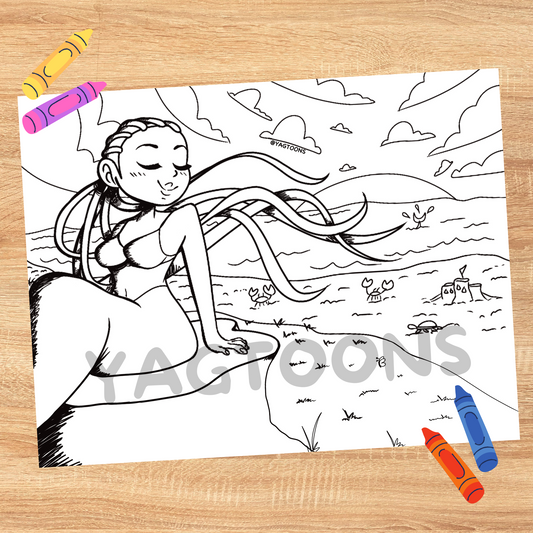 Mermaid with braids Coloring Page!